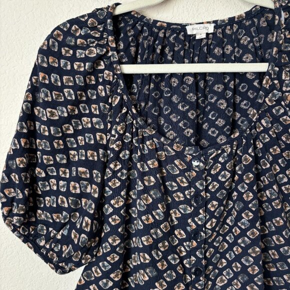 Anthropologie Pilcro Boho Printed Button Front Rounded Hem Blouse Top - Picture 7 of 11